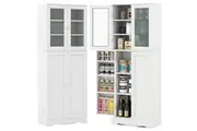 Giantex 162cm Tall Buffet Sideboard Storage Cabinet Kitchen Organiser w/2-Tempered Glass Doors Bathroom
