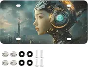 YXYZRMY License Plate Robot Cyberpunk City Aluminum Decorative Car Front License Plates 6” × 12”