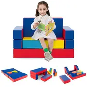 Babyjoy 8PCS Kids Modular Play Couch Convertible Foam Sofa Colorful Building Blocks w/PU Leather Cover