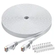 BUSOHE Cat6 Ethernet Cable 60 FT White, Cat-6 Flat Computer Internet LAN Netw...