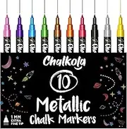 Extra Fine Tip Metallic Chalk Markers (10 Pack, 1mm) Liquid Chalk Pens - For Blackboards, Chalkboard, Bistro Menu, Window - Wet Wipe Erasable