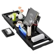 Bath Tray, Foldable Bathtub Caddy, Adjustable Premium Bamboo Bathroom Tray