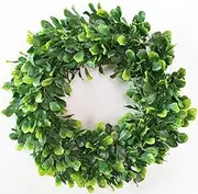 17inch Artificial Green Leaves Wreath Boxwood Wreath for Front Door Decor Artificial Greenery Wreath Farmhouse Garland Home Office Housewarming Gift Greenery Decorations/1741 (Color : Green, Size :