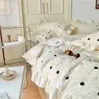 Princess Style Cotton Wave Dot Embroidered Bedding Set Cover Pillowcase BedSheet