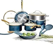 GOTHAM STEEL 15 Pc Ceramic Pots and Pans Set Non Stick, Kitchen Cookware Sets, Pot and Pan Set, Ceramic Cookware Set, Non Toxic Cookware Set, Non Stick Pots and Pan Set, Dishwasher Safe - Navy
