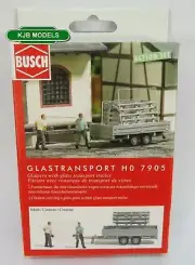 BNIB OO / HO BUSCH 7905 Glaziers -Glass Pane & Trailer + 2 Window Fitter Figures
