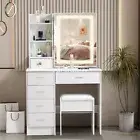 Dressing Table Desk Hollywood LED Mirror Set White Makeup Vanity Table w/ Stool