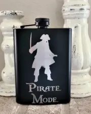 Stainless Steel 8 Oz Hip Drinking Flask With Funnel, Engraved, Funny Pirate Mode
