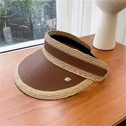 [LAYBAY] Women Sun Visor Hat No Top Wide Brim Hat Women Spring and Summer Beach Empty Top Hat Leather Sun Hat Sun Hat Straw Hat Sunscreen 53~58cm (Color : Brown, Size : 53~58cm)