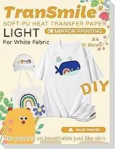 TranSmile PU-Heat Transfer Paper for T Shirts (10 Sheets,A4) Printable Heat Transfer Vinyl for White Fabrics Iron on Transfers for Inkjet Printer (L-10)