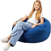 [VEVOR] 35" Round Bean Bag Chair with Removable Washable Cover, Lazy Chair with 25D Memory Foam Filled Soft and Smooth Dutch Velvet for Bedroom, Playroom, Living Room, Blue