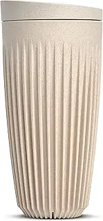 HUSKEE Coffee Cups with Lids - Reusable Coffee Cup with Unique Fins for Espresso, Cappuccino, Americano, Mocha - Insulated & Portable Latte Cups Made with Repurposed Coffee Husks (Natural, 16oz)