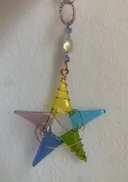Rainbow Star Hanging Ornament Sun catcher Copper Wire Wrapped Beaded