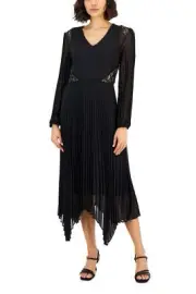 Taylor V-neck elastic cuff long sleeve lace shoulder and side detail zipper back