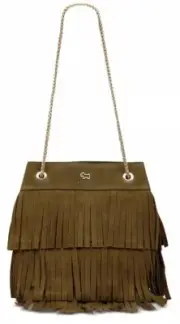 New Radley London Bliss Crescent Drawstring shoulder bag olive suede mini fringe