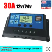 30A 12V/24V Solar Panel Battery Regulator Charge Controller LCD USB 30AMP PWM