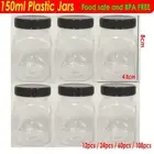 12/24/60/108 pcs Plastic Storage Container Jars Black Lid Screw Top Square 150ml