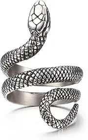 [GTHIC] Snake Rings for Men Women Gothic Vintage Ring Wrapped Snake Cobra Ring Punk Style Animal Snake Ring Jewelry Gift Silver Black Size 5-15