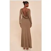 Chocolate Double Layer Onion Skin Cowl Back Maxi Dress, Chocolate