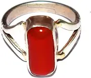 [Divya Shakti] 12.25-12.50 Carat Italian Red Coral Moonga Munga Gemstone Silver Adjustable Ring for Men & Women