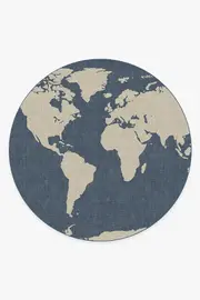 245' Round | Machine Washable Runner Rug | Kid & Pet Friendly | Indoor Rug | World Map Blue Rug | Ruggable