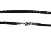 Black Braided Leather 20 Inch 3 mm Necklace with Lobster Claw clasp