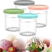 Jotia 4 Pack 4 Colors Ice Cream Tubs Containers with Lid Replacement for Ninja Creami Pints and Lids, 16oz Cups Dishwasher Safe Leak Proof Compatible with NC301 NC300 NC299AMZ Series