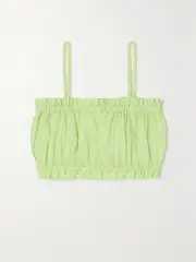 [MAISON ESSENTIELE] MAISON ESSENTIELE - + Net Sustain Cropped Gathered Cotton And Linen-blend Camisole - Light green - large large Green