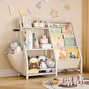 Kids Bookshelf and Toy Organizer, 3 Tier Bookcase Book Shelf with Toy Storage Organizer Montessori Book Sling Shelf for Toddler, Children Toy Storage Organizer for Rooms, Bedroom, Playroom, Nursery