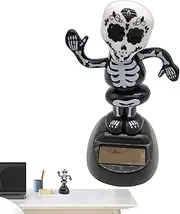 Car Bobble Head Dashboard Skull - Solar Skull Figurine - Halloween Shaking Head Bobble Figures for Trick or Treat Parties Car Desk Decoration