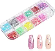 NUOBESTY Nail Glitter Collection 12 Colors Manicure Sequins Resin Epoxy Craft Glitter Storage Box for Easy Organization
