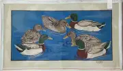 Hand-Painted SIX DUCKS Duck Needlepoint Canvas 20" x 10" on 18-mesh