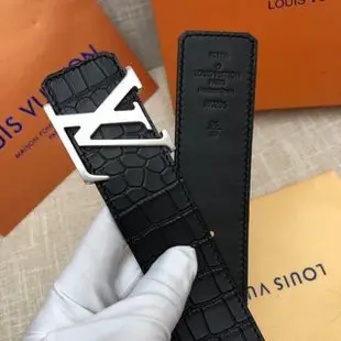 铭牌二手/二手Louis Vuitton LV路易威登男士皮帶 平滑扣 鱷魚紋頭層 牛皮皮帶 潮流百搭 LV皮帶