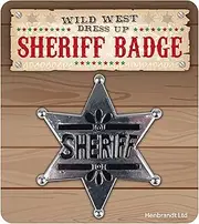 HENBRANDT Adult Sheriff Star Badge - 5.5cm Silver Police Sheriff Cowboy Detective Badge for Men and Women, Wild West Fancy Dress Halloween Cosplay Accessories