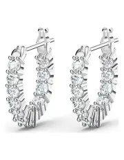 [Swarovski] Matrix Vittore Hoop Earrings Round Cut Rhodium Plated in White