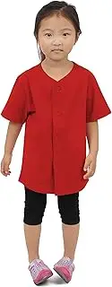 [Hat and Beyond] Kids Baseball Button Down Jersey Uniform Plain XXS-XL (XS Red)