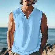 Men's T Shirt Sleeveless Short Sleeve V Neck Summer Plain Textured Fashion Classic Casual Plain Street Casual Sports White Blue Red Top Tee for Men