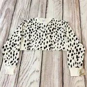 Champion Women Reverse Weave Crop Sweatshirt M White Dalmation Print Leopard (Z)