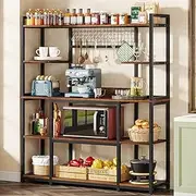 Tribesigns Bakers Rack with Shelves, 140cm Bakers Stand, 5-Tier Kitchen Storage Shelf with 11 Hooks, Coffee Bar Microwave Stand Kitchen Cabinet with Hutch, Rustic Brown