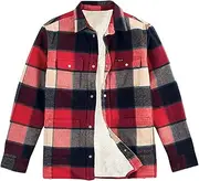 [Wrangler] Womens 112318490 Boys Racing Red Plaid Flannel Sherpa Lined Shirt Jacket
