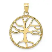 10K Gold Tree of Life in Round Frame Pendant 0.8 x 1.2 in
