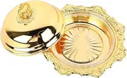 Luocute Gold Trays for Decor, Round Vintage Decorative Butter Serving Plate with Lid for Refrigerator Countertop Wedding Party