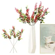3Pcs 67cm Christmas Red Berry Holly Branch Pine Cone Artificial Flower Xmas Decor