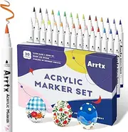 Arrtx 30 Colors Acrylic Paint Pens for Rock Painting, Extra Brush Tip, Water Based Paint Markers for Stone, Glass, Easter Egg, Wood and Fabric Painting-No Toxic,No Odor-Type 30B