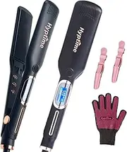 Hyptime Hair Flat Iron Titanium Straightener and Curler 0.4-1-2 Inch for All Hair Types 80-260°C Professional Flat Iron with LED Display Salon Dual Voltage 30s Fast Heating (Thick Hair Friendly) (2 inch)