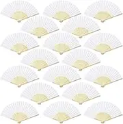Aneco 18 Pieces White Handheld Fans Cloth Fans Bamboo Folding Fans for Wedding Decoration, Church Wedding Gifts, Party Favors, DIY Decoration