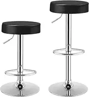 [Giantex] 2 Pack Bar Stools, Pub Swivel Barstool Height Adjustable, Armless Counter Height Bar Chairs w/PU Leather, 360° Rotation, Modern Sleek Style Kitchen Counter Stools, Dining Chairs (2, Black)