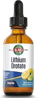 KAL Lithium Orotate Dropins, Chelated | Mood & Relaxation Support | Natural Lemon Lime Flavor | 2oz, Approx. 60 Serv.