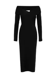 Roland Mouret Cross-over Knitted Midi Dress - Black - L (UK14 / L) L (UK14 / L)