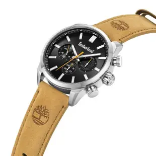 【Timberland】天柏嵐 HENNIKER II系列 三眼多功能腕錶 皮帶-黑/小麥色46mm(TDWGF0028701)